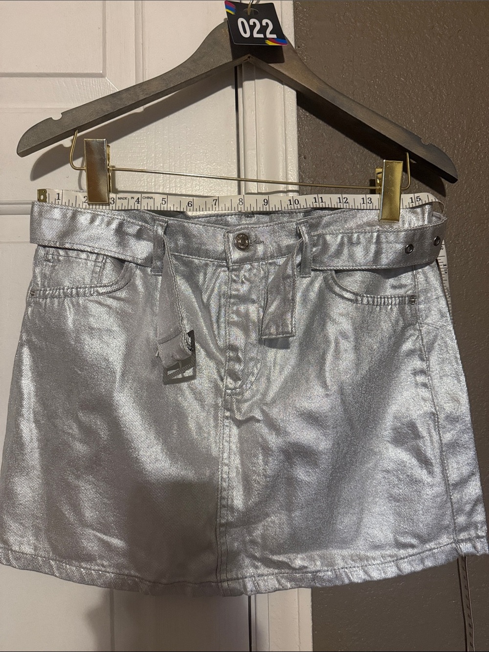 Zara-Metallic Silver Women's Belted Skirt